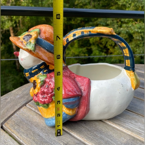 Vintage 90s Ceramic Girl Christmas - Autumn Snowman Planter With Handle - Picture 7 of 9